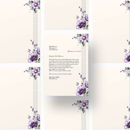 Motif Letter Paper! PURPLE FLOWERS 20 sheets DIN A4
