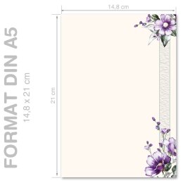 PURPLE FLOWERS Briefpapier Flowers motif CLASSIC 50 sheets, DIN A5 (148x210 mm), A5C-172-50