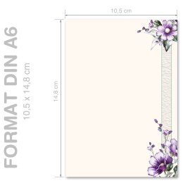 LILA BLUMEN Briefpapier Blumenmotiv CLASSIC 100 Blatt Briefpapier, DIN A6 (105x148 mm) Hoch, A6C-703-100