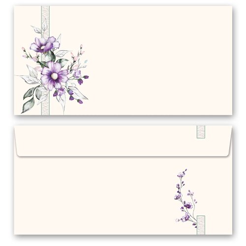 LILA BLUMEN Briefumschläge Blumenmotiv CLASSIC , DIN LANG (220x110 mm), BUC-8375