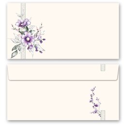 10 patterned envelopes PURPLE FLOWERS in standard DIN...
