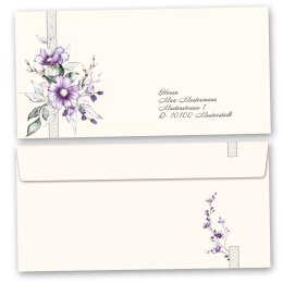 Envelopes Flowers & Petals, PURPLE FLOWERS 10 envelopes (windowless) - DIN LONG (220x110 mm) | Self-adhesive | Order online! | Paper-Media