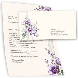 10 patterned envelopes PURPLE FLOWERS in standard DIN long format (windowless)