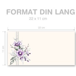 FLEURS POURPRES Briefumschläge Motif de fleurs CLASSIC 10 enveloppes (sans fenêtre), DIN LANG (220x110 mm), DLOF-8375-10
