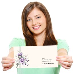 10 enveloppes à motifs au format DIN LONG - FLEURS POURPRES (sans fenêtre)