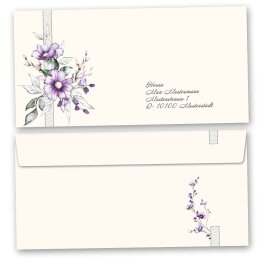 Briefumschläge Blumen & Blüten, LILA BLUMEN 25 Briefumschläge (ohne Fenster) - DIN LANG (220x110 mm) | selbstklebend | Online bestellen! | Paper-Media