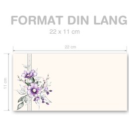 LILA BLUMEN Briefumschläge Blumenmotiv CLASSIC 25 Briefumschläge (ohne Fenster), DIN LANG (220x110 mm), DLOF-8375-25