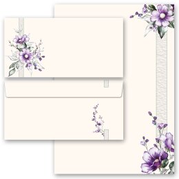 20-pc. Complete Motif Letter Paper-Set PURPLE FLOWERS...