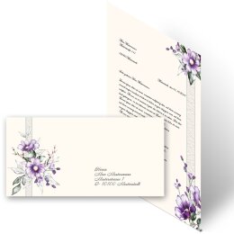 20-pc. Complete Motif Letter Paper-Set PURPLE FLOWERS