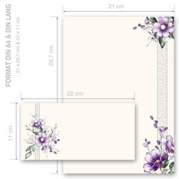 40-pc. Complete Motif Letter Paper-Set PURPLE FLOWERS