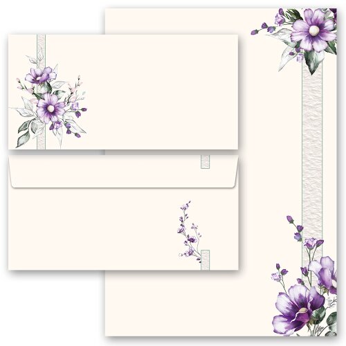 100-pc. Complete Motif Letter Paper-Set PURPLE FLOWERS Flowers & Petals, Flowers motif, Paper-Media