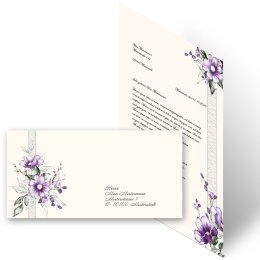 100-pc. Complete Motif Letter Paper-Set PURPLE FLOWERS
