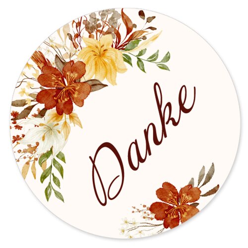 50 stickers DANKE - Flowers motif Round Ø 4,5 cm