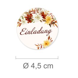 50 stickers EINLADUNG - Flowers motif Round Ø 4,5 cm 90 µm adhesive film white matt, Invitation Special Occasions | Paper-Media