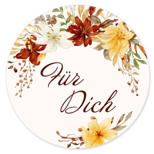50 stickers FÜR DICH - Flowers motif Round Ø 4,5 cm