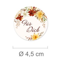 50 stickers FÜR DICH - Flowers motif Round Ø 4,5 cm 90 µm adhesive film white matt, Gift Special Occasions | Paper-Media