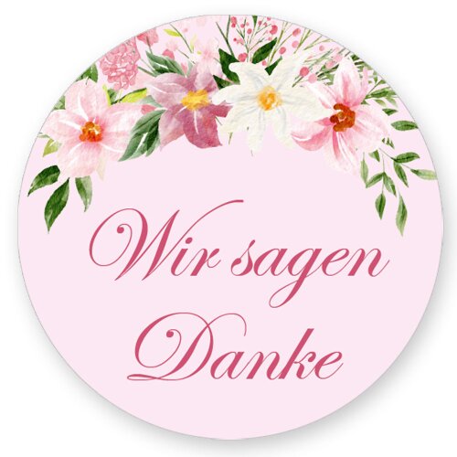 50 stickers WIR SAGEN DANKE - Flowers motif Round Ø 4,5 cm