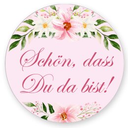 50 Aufkleber SCHÖN, DASS DU DA BIST! - Blumenmotiv...