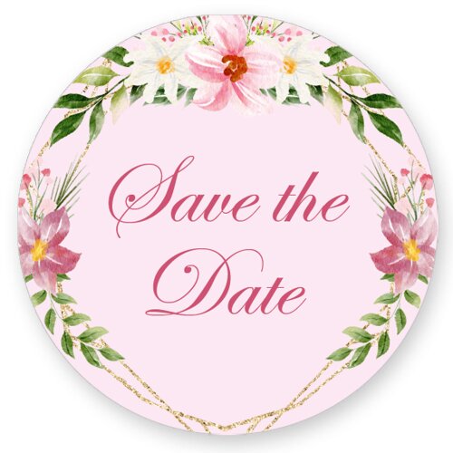 50 stickers SAVE THE DATE - Flowers motif Round Ø 4,5 cm
