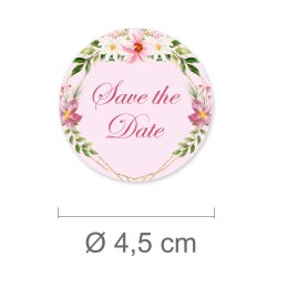 50 adesivi SAVE THE DATE - Motivo Fiori Rotondo Ø...