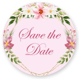 50 stickers SAVE THE DATE - Flowers motif Round Ø...