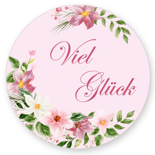 50 autocollants VIEL GLÜCK - Motif de fleurs Rond Ø 4,5 cm Occasions Spéciales, Motif de fleurs, Paper-Media