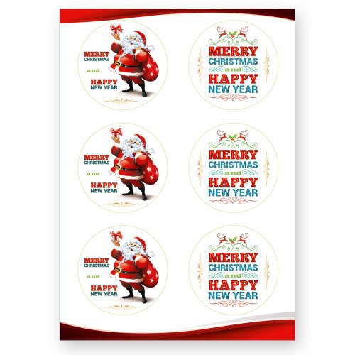 4 sheets with 24 stickers MAIL FROM SANTA CLAUS - Christmas motif Round Ø 4,0 cm Paper sticker white glossy permanent, Christmas Special Occasions | Paper-Media