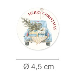 50 Aufkleber MERRY CHRISTMAS - Weihnachtsmotiv Rund Ø 4,5 cm 90 µm Haftfolie weiß matt, Weihnachten Besondere Anlässe | Paper-Media
