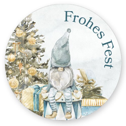 50 adesivi FROHES FEST - Motivo di Natale Rotondo Ø 4,5 cm