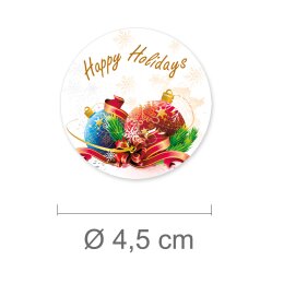 50 Aufkleber HAPPY HOLIDAYS - Weihnachtsmotiv Rund Ø 4,5 cm 90 µm Haftfolie weiß matt, Weihnachten Besondere Anlässe | Paper-Media