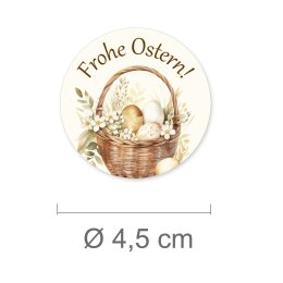 50 pegatinas FROHE OSTERN - Motivo de Pascua Redondo Ø 4,5 cm Película adhesiva de 90 µm blanco mate, Pascua Ocasiones especiales | Paper-Media