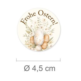 50 stickers FROHE OSTERN - Easter motif Round Ø 4,5 cm 90 µm adhesive film white matt, Easter Special Occasions | Paper-Media