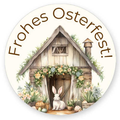 50 stickers FROHES OSTERFEST - Easter motif Round Ø 4,5 cm 90 µm adhesive film white matt, Easter Special Occasions | Paper-Media