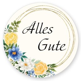 50 stickers ALLES GUTE - Flowers motif Round Ø 4,5 cm Special Occasions, Flowers motif, Paper-Media
