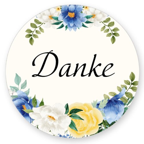50 adesivi DANKE - Motivo Fiori Rotondo Ø 4,5 cm Ocasiones especiales, Motivo de flores, Paper-Media