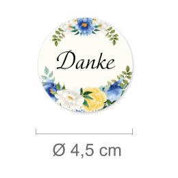 50 Aufkleber DANKE - Blumenmotiv Rund Ø 4,5 cm 90 µm Haftfolie weiß matt, Danksagung Besondere Anlässe | Paper-Media
