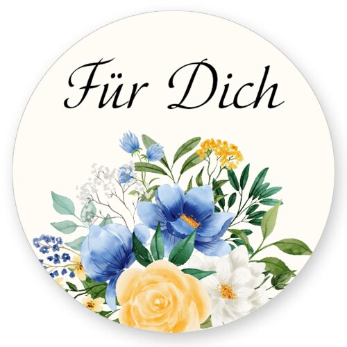 50 autocollants FÜR DICH - Motif de fleurs Rond Ø 4,5 cm Occasions Spéciales, Motif de fleurs, Paper-Media