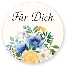 50 autocollants FÜR DICH - Motif de fleurs Rond...