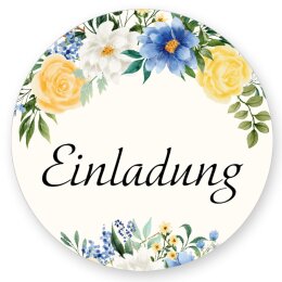 50 Aufkleber EINLADUNG - Blumenmotiv Rund Ø 4,5 cm...