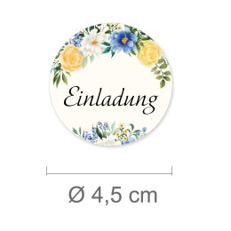 50 Aufkleber EINLADUNG - Blumenmotiv Rund Ø 4,5 cm 90 µm Haftfolie weiß matt, Einladung Besondere Anlässe | Paper-Media