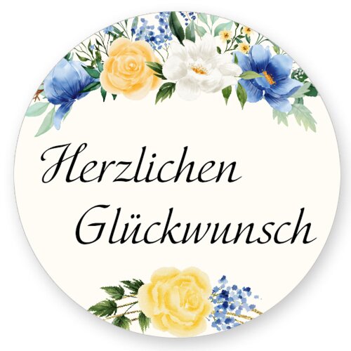 50 stickers HERZLICHEN GLÜCKWUNSCH - Flowers motif Round Ø 4,5 cm Special Occasions, Flowers motif, Paper-Media