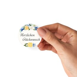 50 stickers HERZLICHEN GLÜCKWUNSCH - Flowers motif Round Ø 4,5 cm