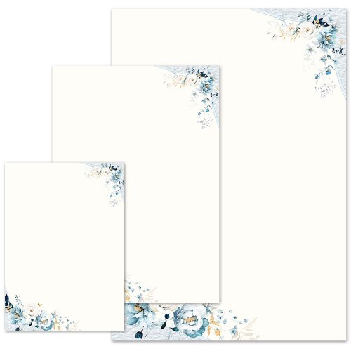BLUE FLOWERS Briefpapier Flowers motif CLASSIC , DIN A4, DIN A5 & DIN A6, MBC-8377