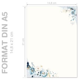 BLAUE BLUMEN Briefpapier Blumenmotiv CLASSIC 50 Blatt Briefpapier, DIN A5 (210x148 mm), A5C-174-50