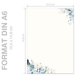 BLUE FLOWERS Briefpapier Flowers motif CLASSIC 100 sheets, DIN A6 (105x148 mm), A6C-708-100