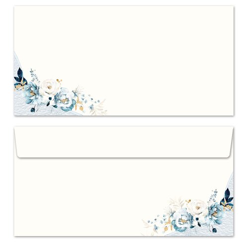 50 patterned envelopes BLUE FLOWERS in standard DIN long format (windowless) Flowers & Petals, Flowers motif, Paper-Media