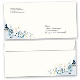 Envelopes Flowers & Petals, BLUE FLOWERS 50 envelopes (windowless) - DIN LONG (220x110 mm) | Self-adhesive | Order online! | Paper-Media