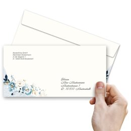 Briefumschläge BLAUE BLUMEN - 100 Stück DIN LANG (ohne Fenster)