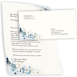 Briefumschläge BLAUE BLUMEN - 100 Stück DIN LANG (ohne Fenster)