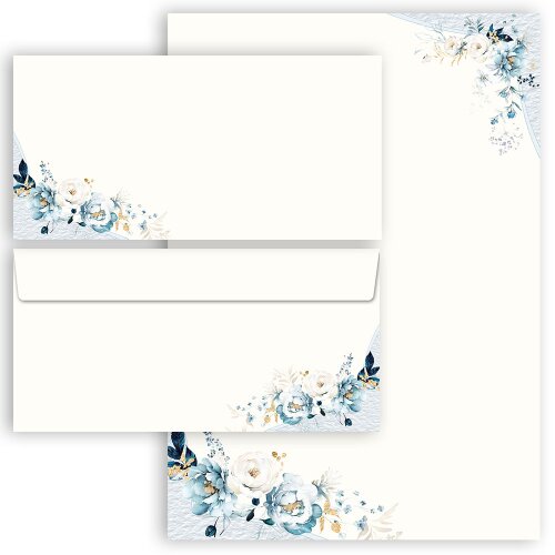 Stationery-Sets Flowers & Petals, BLUE FLOWERS  - DIN A4 & DIN LONG Set. | Flowers motif, Motifs from different categories - Order online! | Paper-Media